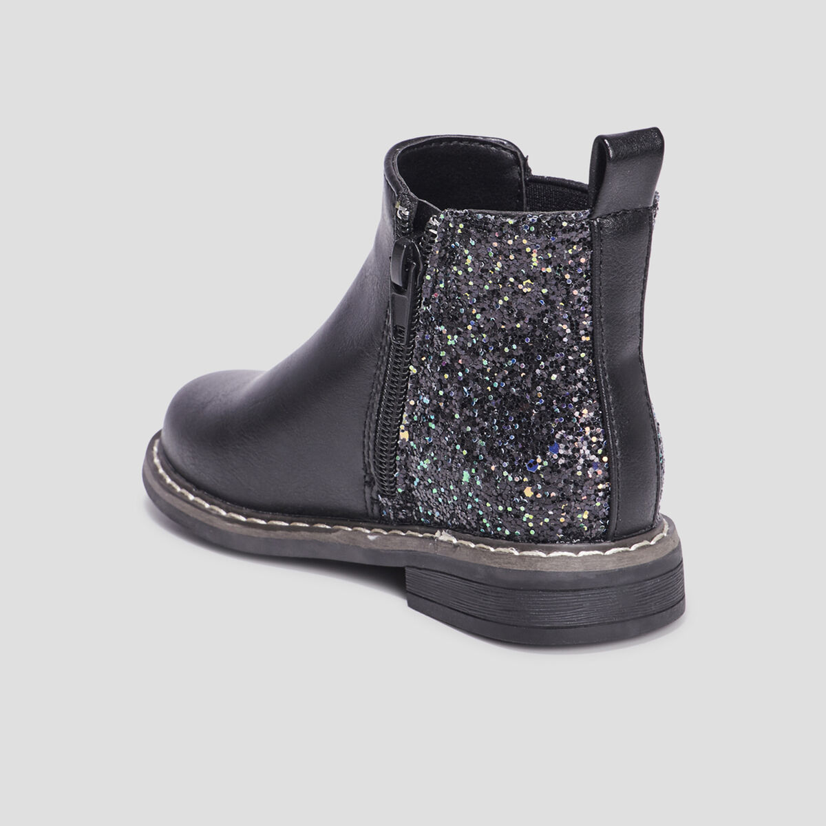 Bottines chelsea &agrave; paillettes en cuir noir fille