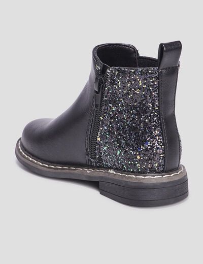 Bottines chelsea à paillettes en cuir noir fille