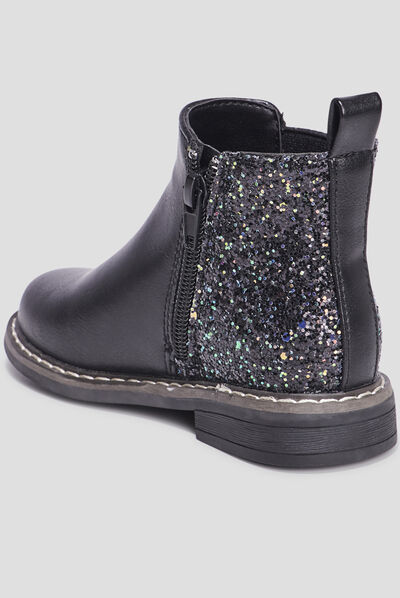 Bottines chelsea à paillettes en cuir noir fille