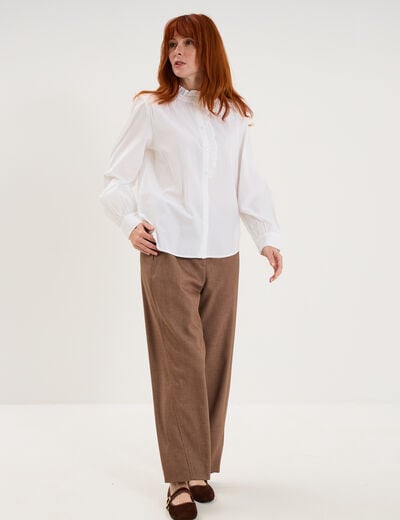 Blouse manches longues col montant blanc femme