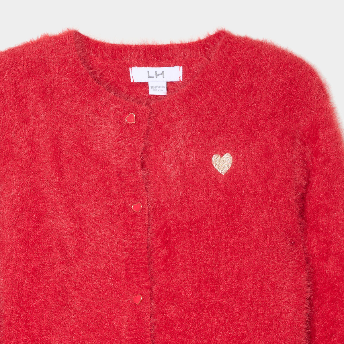 Gilet manches longues boutonné rouge bébé fille