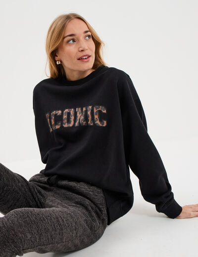 Sweat col rond manches longues noir femme