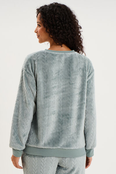 Haut de pyjama sweat polaire torsad&eacute; bleu gris femme
