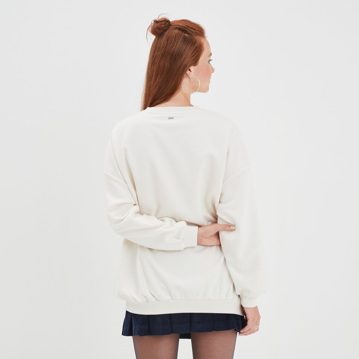 Sweat oversize mi-long col rond Creeks creme femme