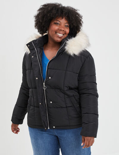 Doudoune à capuche fausse fourrure noir femme grande taille
