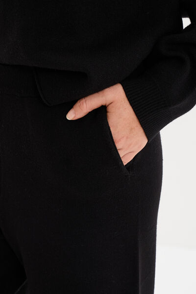 Pantalon large en maille cropped noir femme