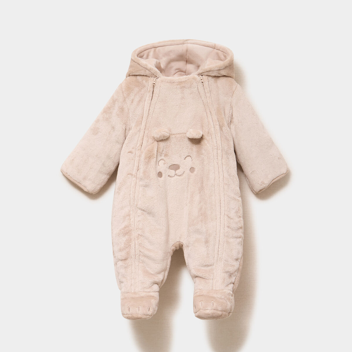Combinaison pilote effet velours capuche beige b&eacute;b&eacute;