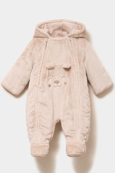 Combinaison pilote effet velours capuche beige b&eacute;b&eacute;