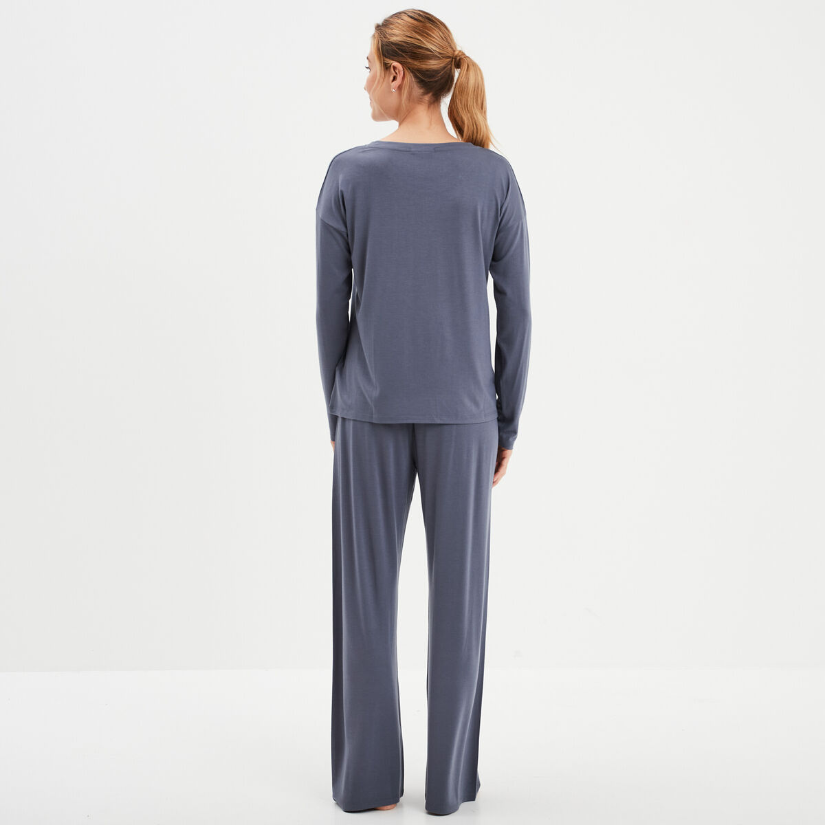 Ensemble pyjama pantalon 2 pi&egrave;ces bleu gris femme