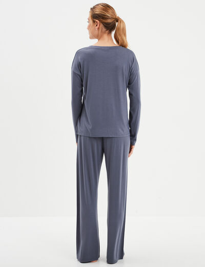 Ensemble pyjama pantalon 2 pièces bleu gris femme