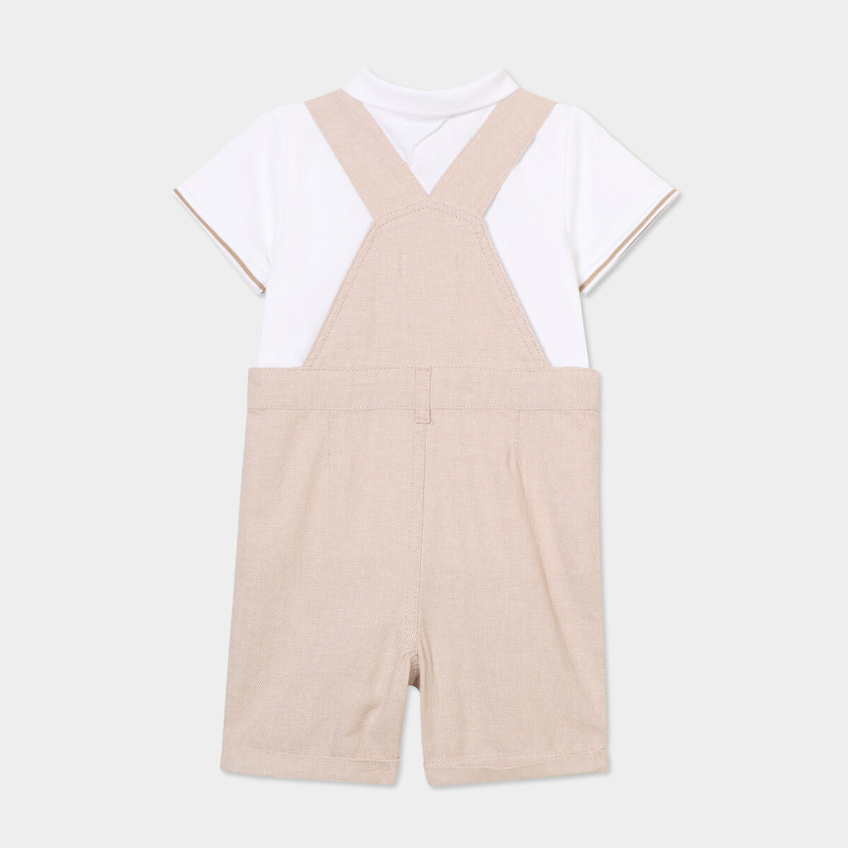 Ensemble salopette et polo coton sable b&eacute;b&eacute; gar&ccedil;on