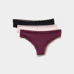 Lot 3 tangas c&ocirc;tel&eacute;s &agrave; dentelle prune femme