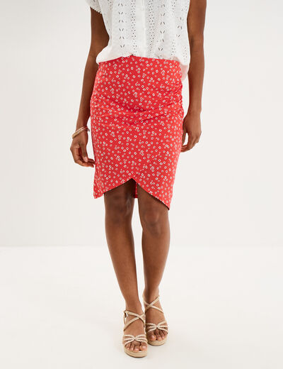 Jupe tulipe courte taille &eacute;lastiqu&eacute;e rouge coquelicot femme