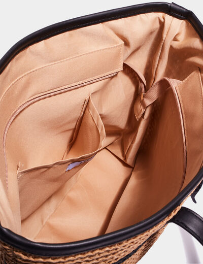 Sac shopping tressé détail noeud marron clair femme