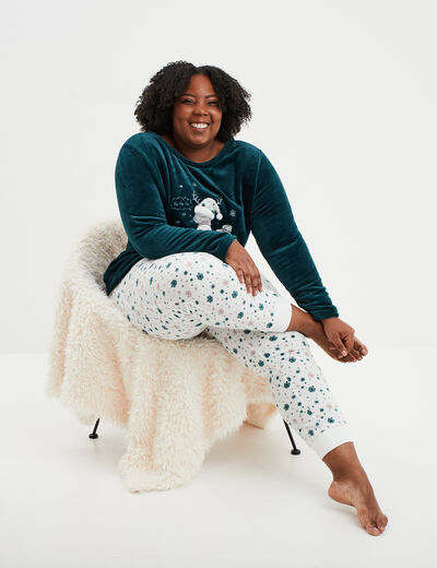 Ensemble pyjama effet velours 2 pièces bleu canard femme grande taille