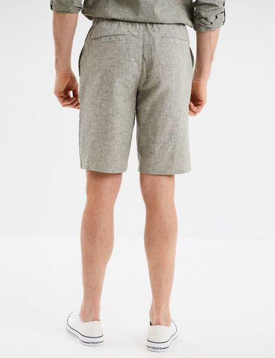 Bermuda chino à coulisse lin mélangé vert kaki homme