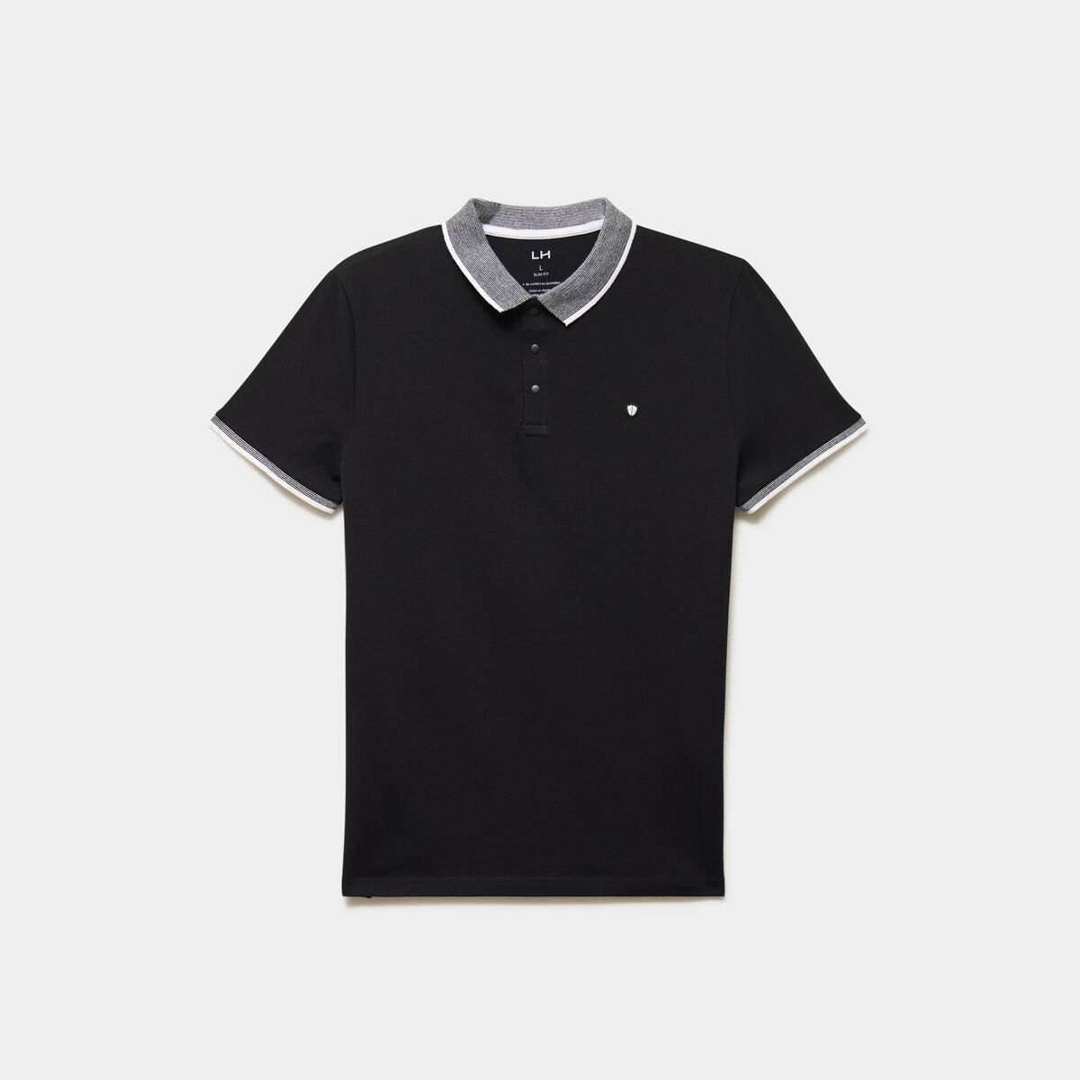 Polo slim manches courtes stretch noir homme