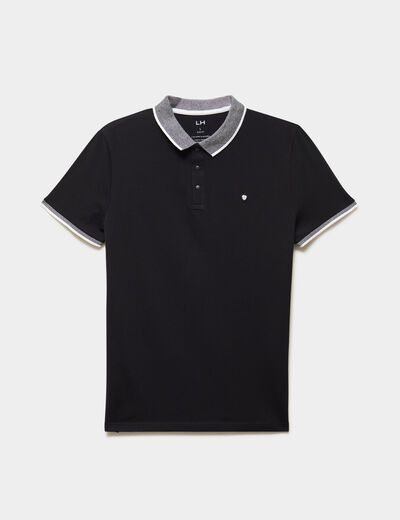 Polo slim manches courtes stretch noir homme