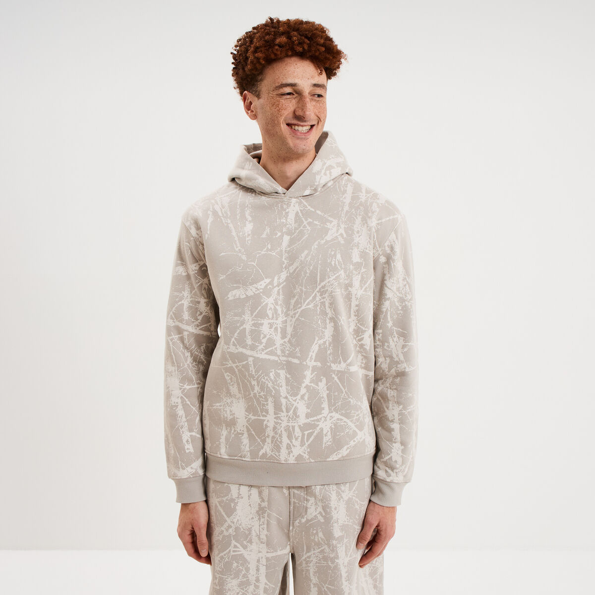 Sweat hoodie &agrave; capuche molleton beige clair homme
