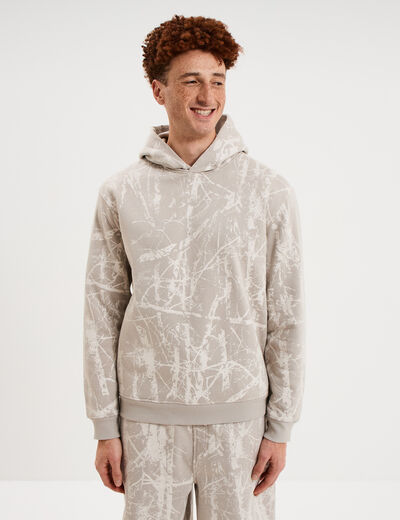 Sweat hoodie &agrave; capuche molleton beige clair homme
