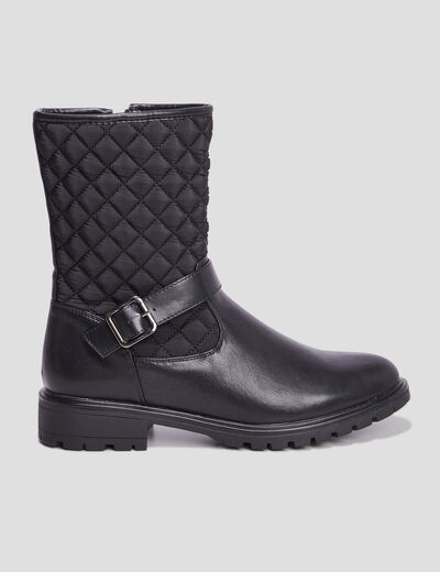 Bottines plates matelassées noir femme