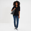 Pull manches courtes col rond noir femme