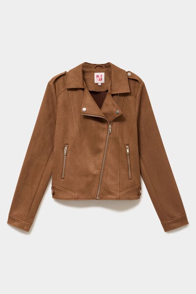 Veste biker en su&eacute;dine ajust&eacute;e camel femme