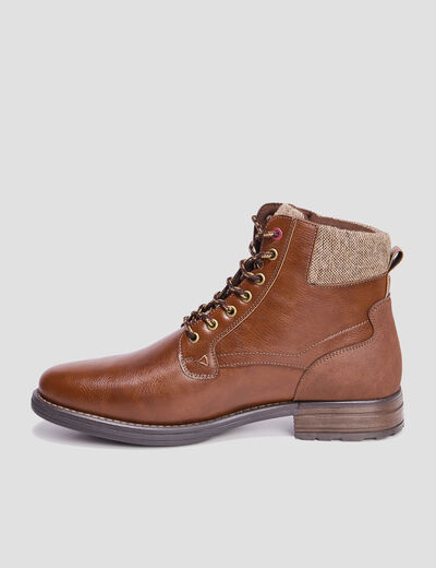 Boots à lacets bi-matières marron homme
