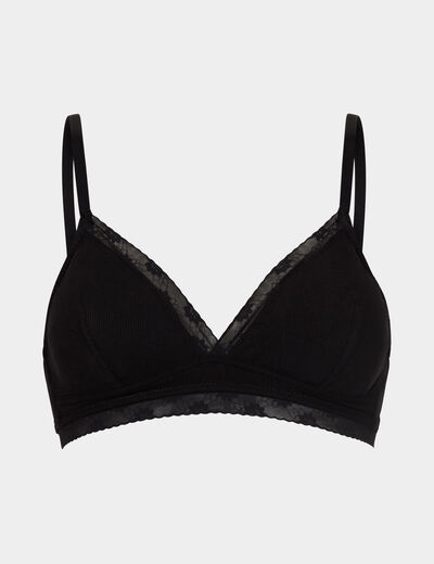 Shorty côtelé avec dentelle noir femme