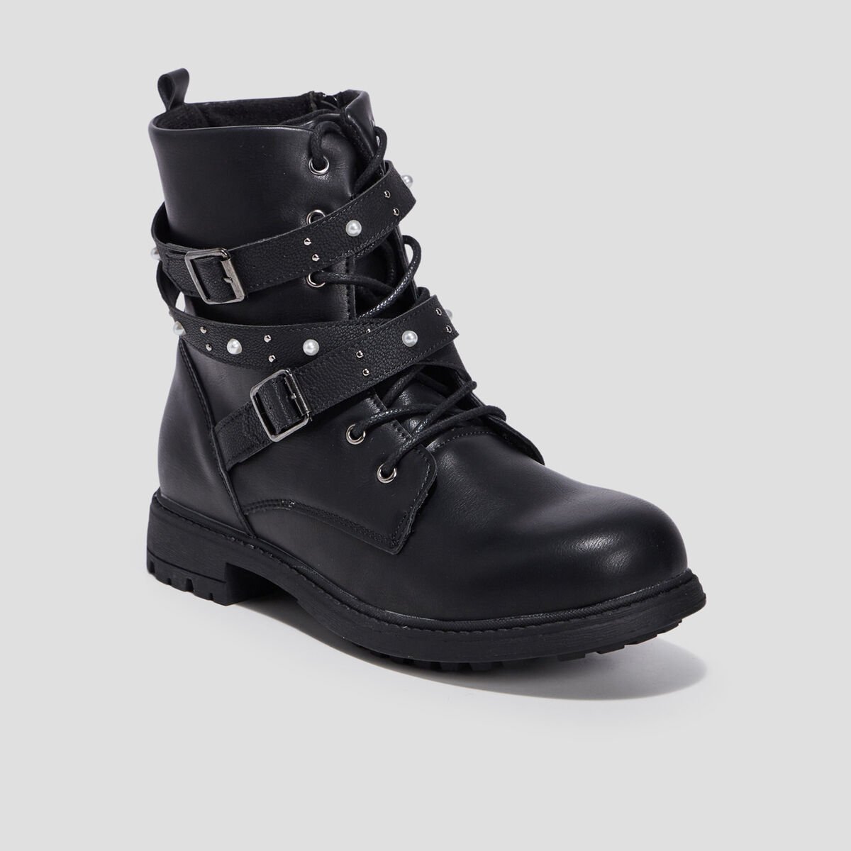 Bottines avec brides cloutées noir fille