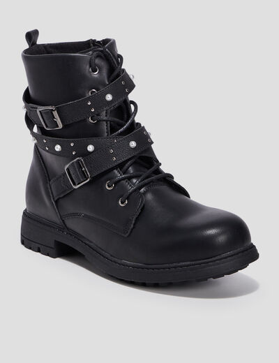 Bottines avec brides cloutées noir fille
