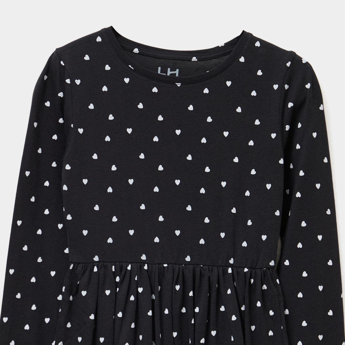Robe évasée manches longues coton noir fille