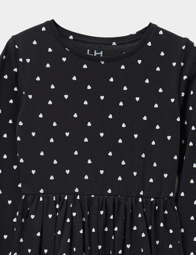 Robe évasée manches longues coton noir fille