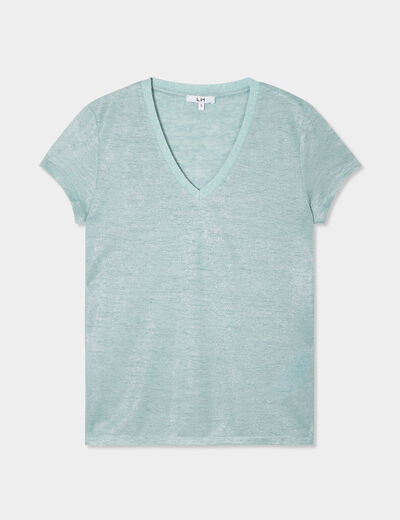 T-shirt col en V manches courtes bleu gris femme