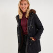 Parka cintr&eacute;e capuche fausse fourrure noir femme