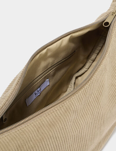 Sac banane effet velours c&ocirc;tel&eacute; vert kaki femme