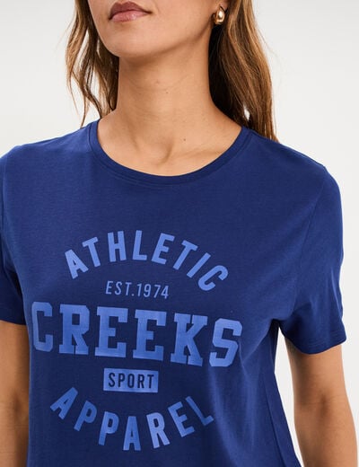 T-shirt col rond manches courtes bleu fonc&eacute; femme