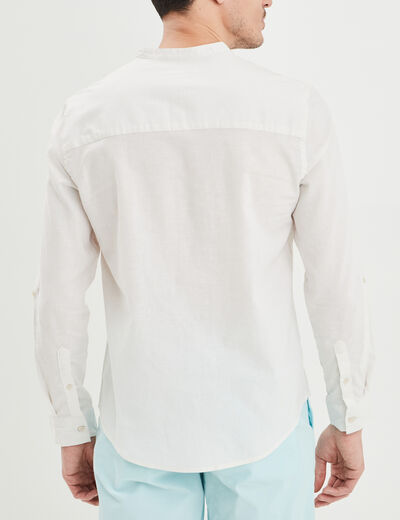 Chemise col mao lin mélangé blanc homme