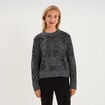 Pull col rond &agrave; sequins gris fonc&eacute; femme