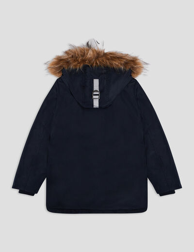 Parka droite doublée à capuche bleu marine garçon