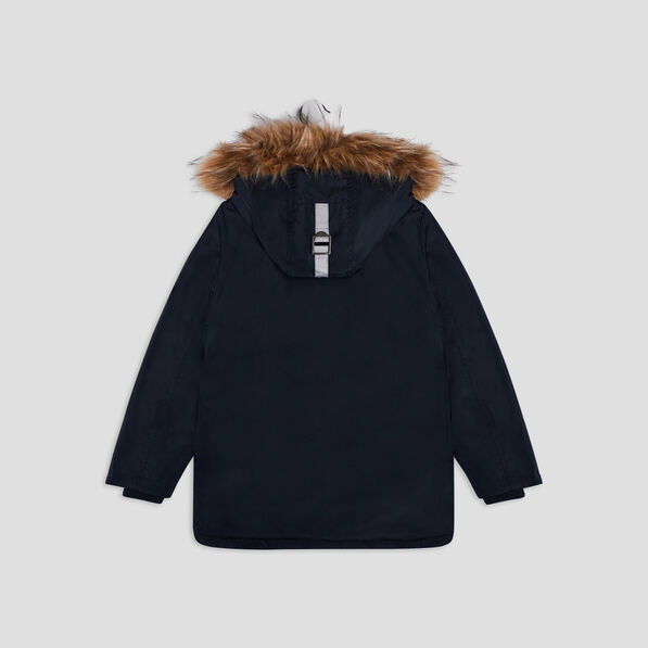 Parka droite doublée à capuche bleu marine garçon