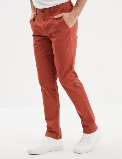 Pantalon chino droit stretch retroussé rouge homme