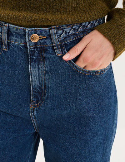Jean large taille haute ceinture tress&eacute;e denim stone femme