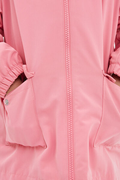 Parka longue zippée à capuche rose corail fille