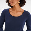 T-shirt coton col rond manches longues bleu marine femme