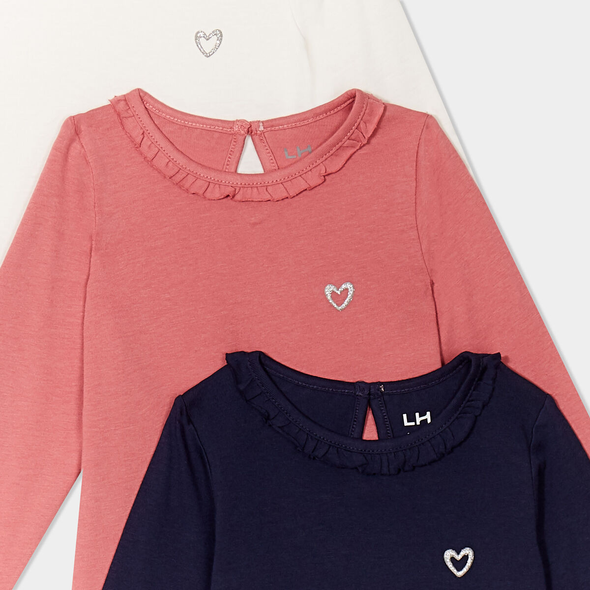 Lot de 5 T-shirts col rond fraise + blanc + gris clair chiné + bleu foncé + noir • Prix 26,99