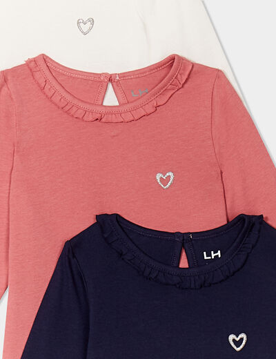Lot 3 t-shirts col rond à volants coton blanc bébé fille