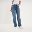 Jean droit taille basse coton denim stone femme