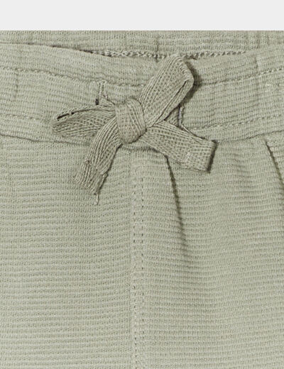 Short avec noeud taille élastiquée coton vert kaki bébé garçon