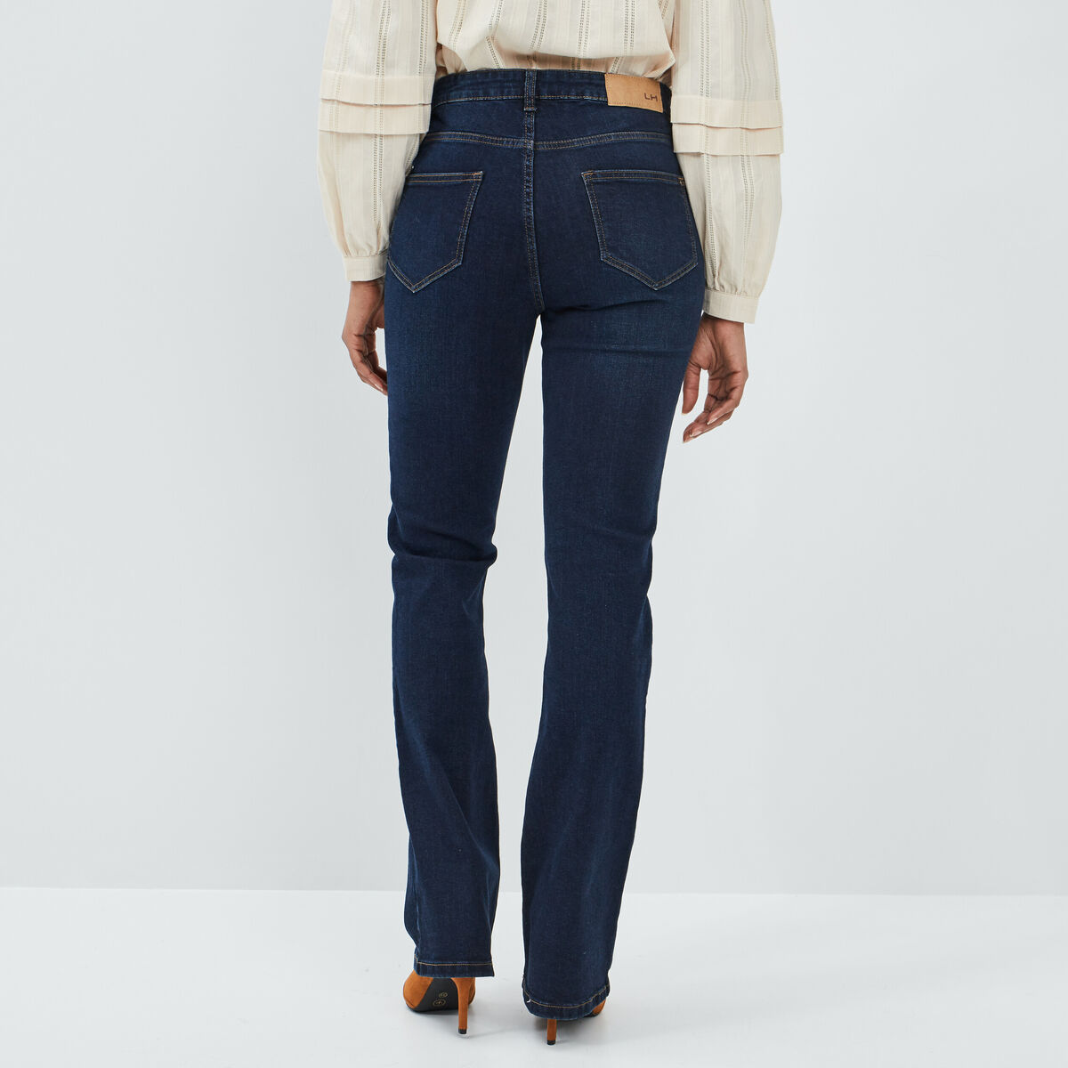 Jeans bootcut taille haute denim brut femme